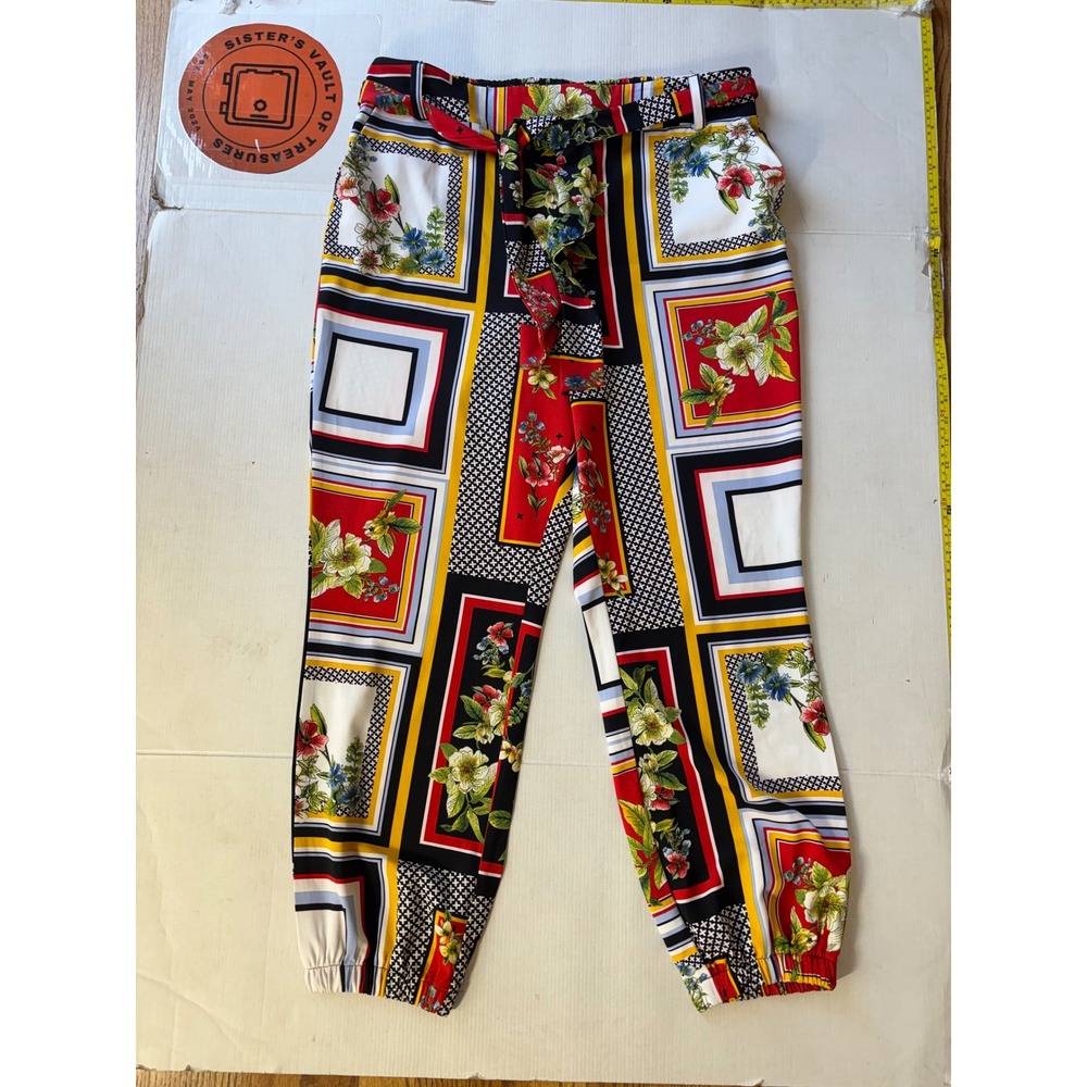 NY&Co 7th Avenue Scarf Print Floral Jogger Pants Red Black XL